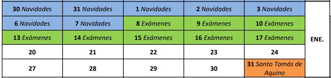 Calendario de Enero 2025