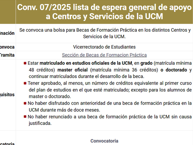 Convocatoria 07/2025 de becas de formación práctica