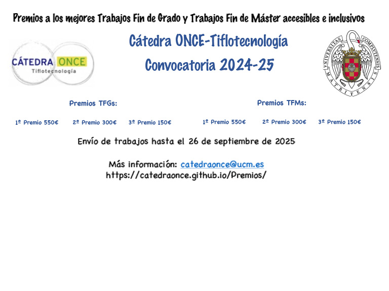Convocatoria Premios ONCE-UCM mejores TFG Y TFM accesibilidad e inclusión